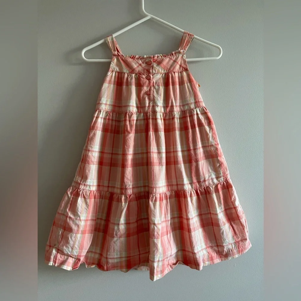 Janie & Jack toddler Girls Size 6 Pink‎ Peach Plaid Bow Ruffle Dress
